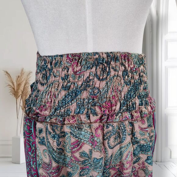 Karma Highway Palazzo Wide Leg Pants One Size Smocked Waist Boho Paisley Viscose - Picture 5 of 14